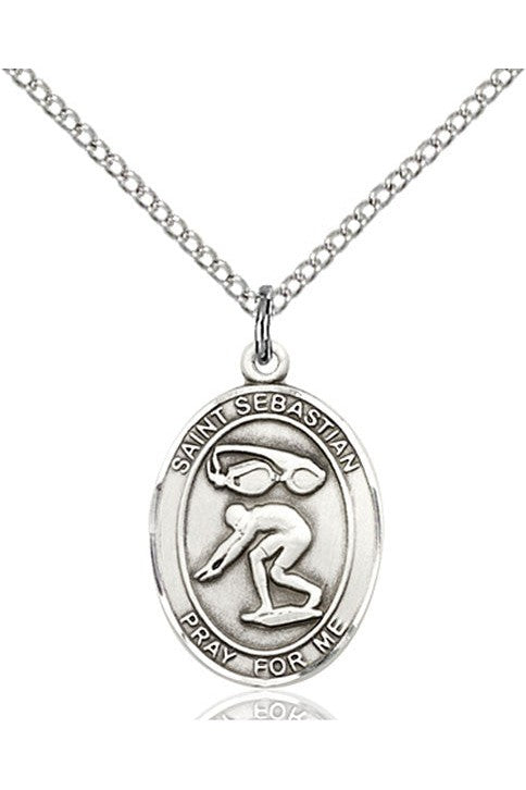 St. Sebastian / Swimming Medal - FN8611-Jewelry-Bliss Mfg-Sterling Silver-Michigan Church Supply