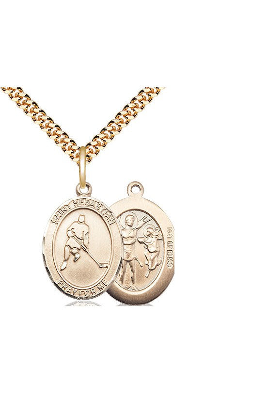 St. Sebastian/Ice Hockey Medal - FN8165-Jewelry-Bliss Mfg-Gold Filled-Michigan Church Supply