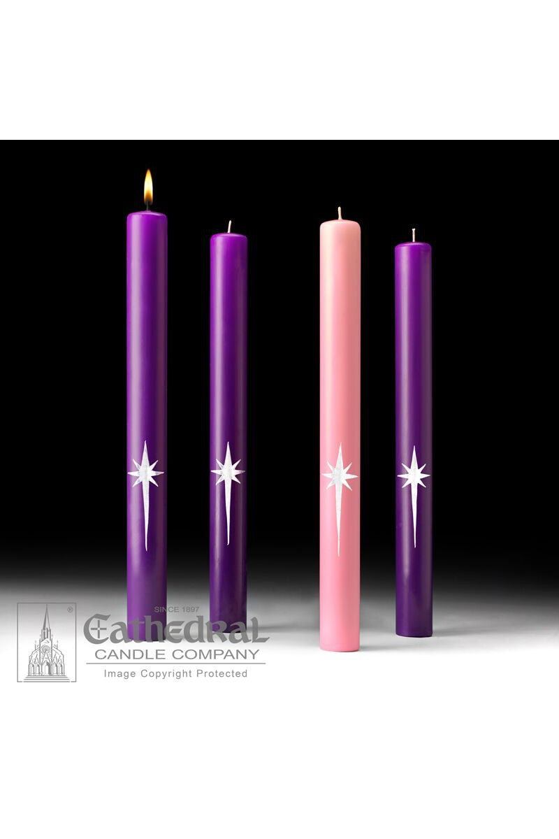 Star of the Magi Advent Candles - Beeswax - 1-1/2" x 16" - 3 Purple, 1 Rose - GG82301160-Church Life-Cathedral Candle-Michigan Church Supply