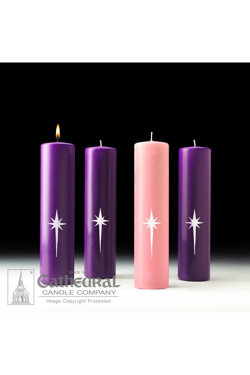 Star of the Magi Advent Candles - Stearine - 3" x 12" - 3 Purple, 1 Rose - GG82303320-Church Life-Cathedral Candle-Michigan Church Supply