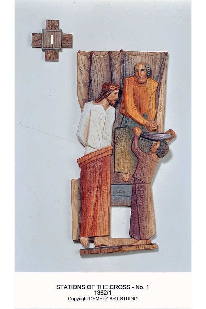 Stations of the Cross-HD1362-Church Life-Demetz-Linden Wood Colored-20" x 18"-Michigan Church Supply