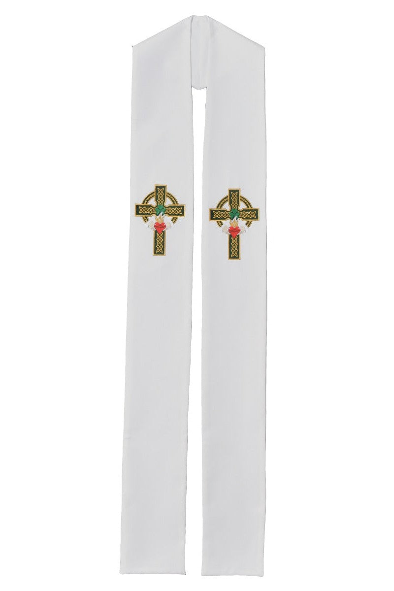 Stole with Celtic Cross - SL767/SL768-Church Life-Beau Veste-Pure White-Priest Overlay-Michigan Church Supply