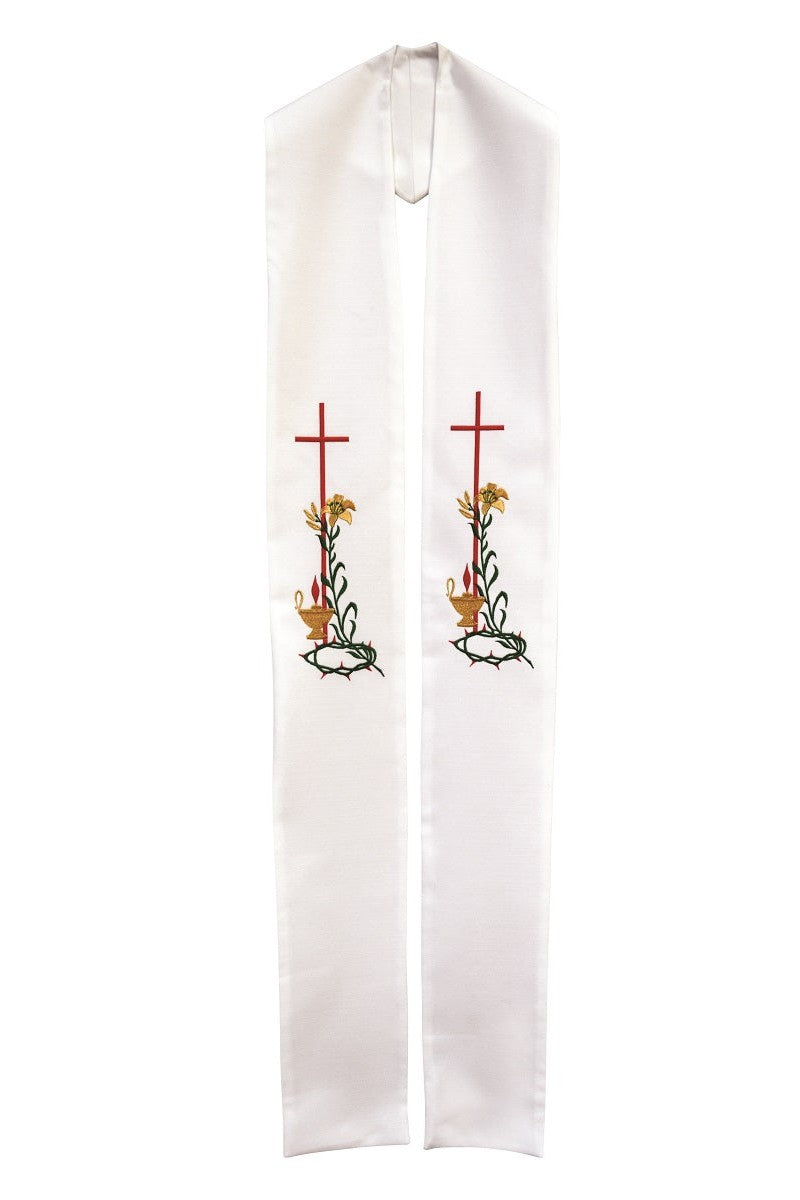 Stole with Cross & Lily - SL100-Church Life-Beau Veste-Pure White-Priest Overlay-Michigan Church Supply