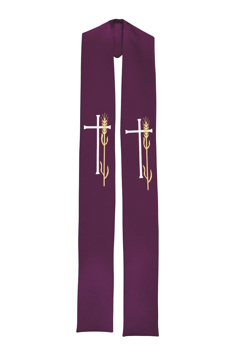 Stole with Cross & Wheat - SL130-Church Life-Beau Veste-Pure White-Priest Overlay-Michigan Church Supply