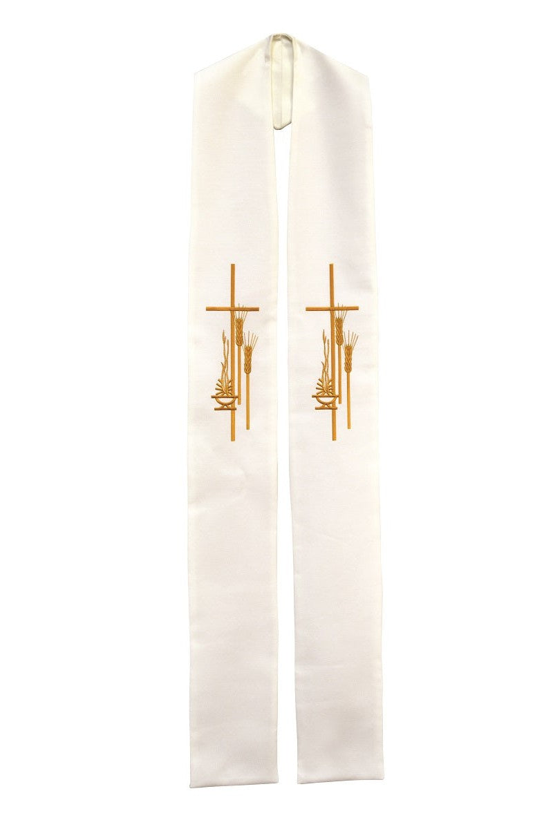 Stole with Cross & Wheat - SL793/SL794-Church Life-Beau Veste-Pure White-Priest Overlay-Michigan Church Supply