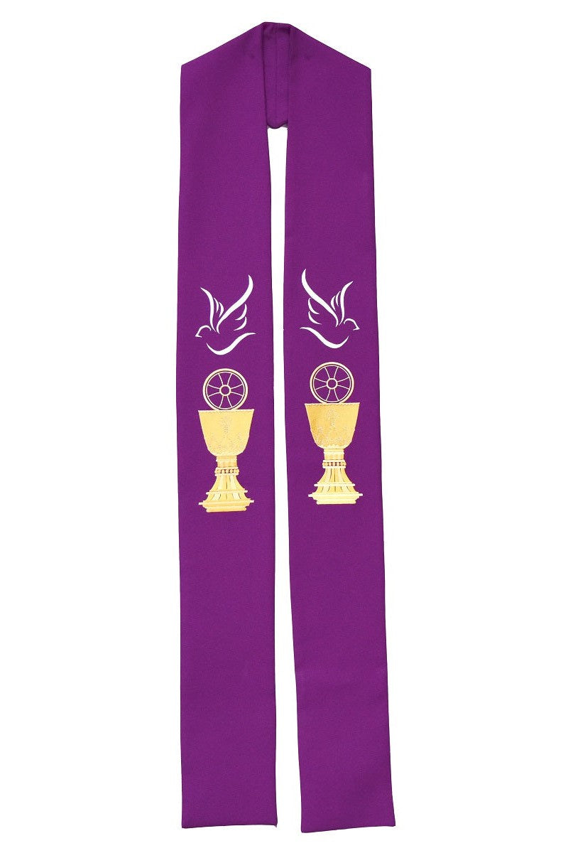 Stole with Holy Spirit and Chalice - SL773/SL774-Church Life-Beau Veste-Pure White-Priest Overlay-Michigan Church Supply