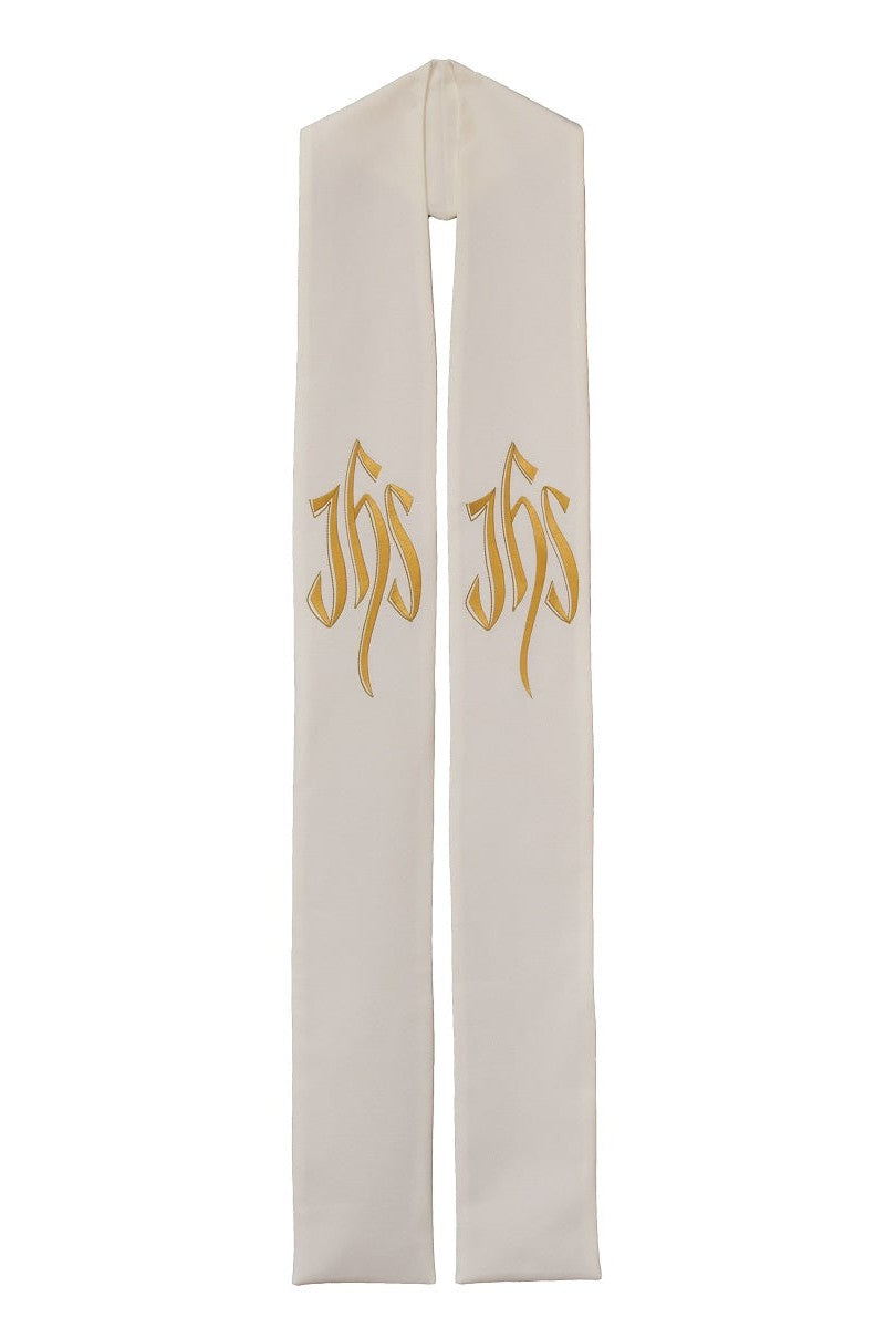 Stole with IHS symbol - SL779/SL780-Church Life-Beau Veste-Pure White-Priest Overlay-Michigan Church Supply