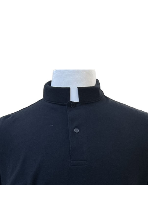 Tab Collar Polo Shirt - Long Sleeve - Black-Church Life-Moville Uniform and Workwear-Small - QL5954S-Michigan Church Supply