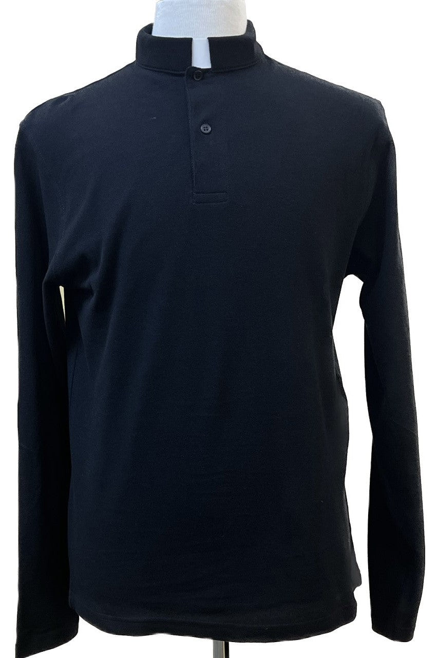 Tab Collar Polo Shirt - Long Sleeve - Black-Church Life-Moville Uniform and Workwear-Small - QL5954S-Michigan Church Supply