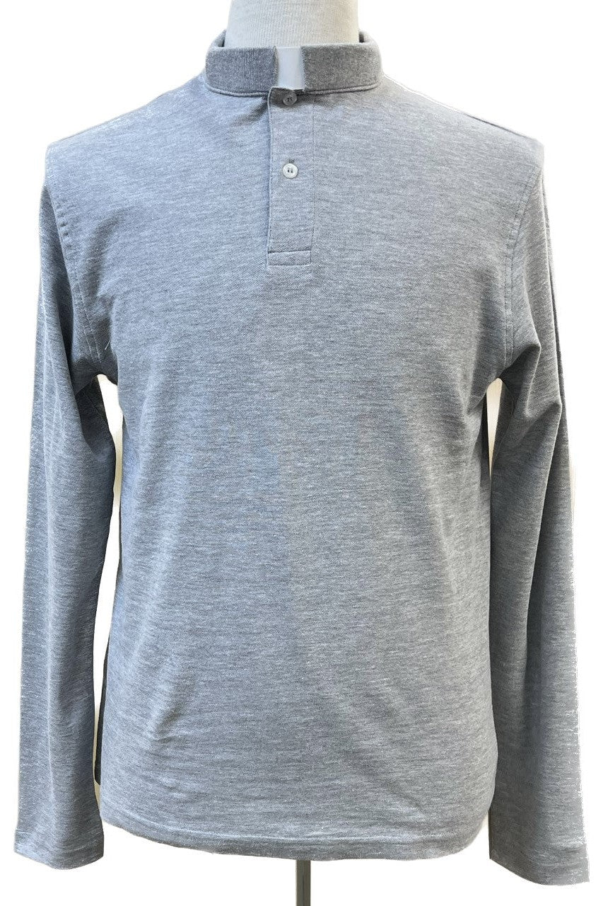 Tab Collar Polo Shirt - Long Sleeve - Heather Grey-Church Life-Moville Uniform and Workwear-Small - QL5577S-Michigan Church Supply