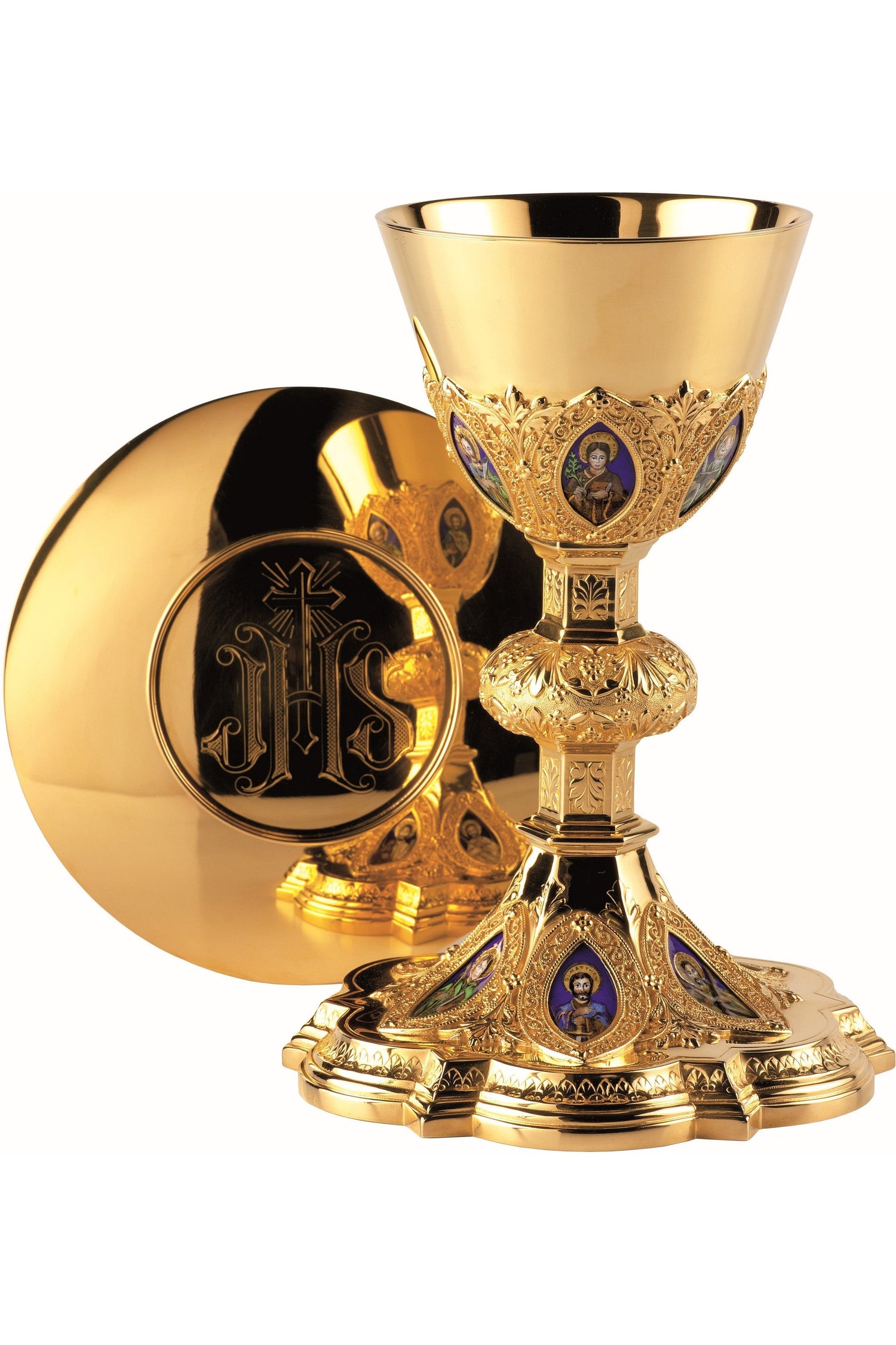 The Twelve Apostles Chalice and Paten (Enamelled) -EW2132-E-Church Life-Molina/Artistic Silver-Michigan Church Supply