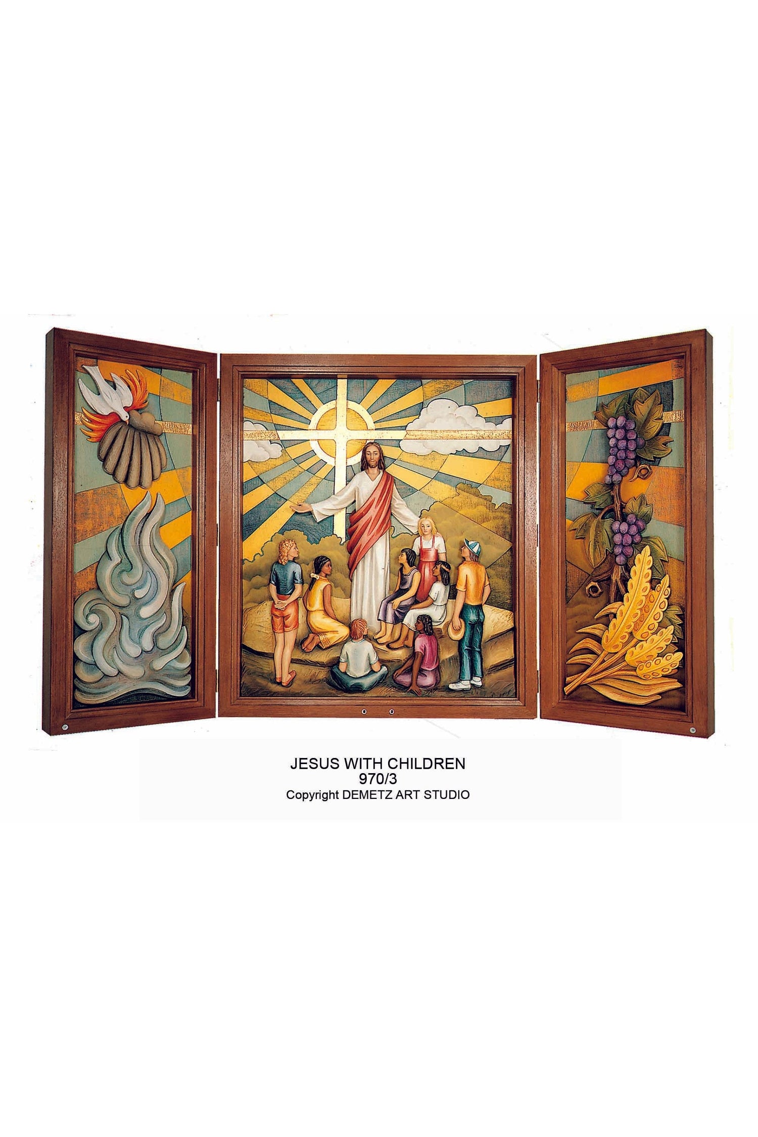 Triptych Jesus with Children - HD9703-Church Life-Demetz-Michigan Church Supply