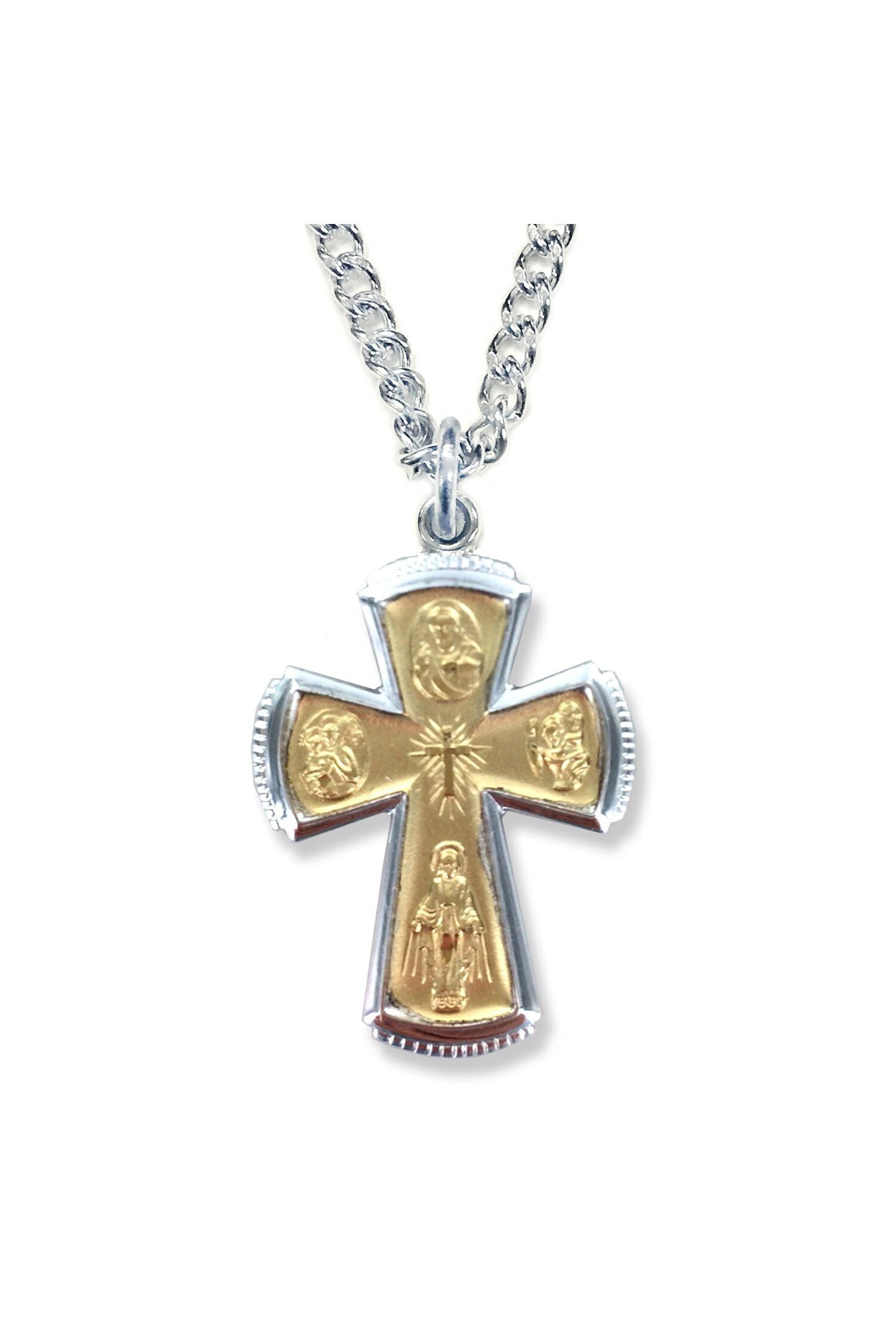 Two Toned Saint Cross Necklace - WOSM9641SH-Inspirational Gifts-Singer-Michigan Church Supply