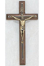 Walnut Crucifix Black/Gold Overlay: 8" - UZ7902189-Inspirational Gifts-McVan-Michigan Church Supply