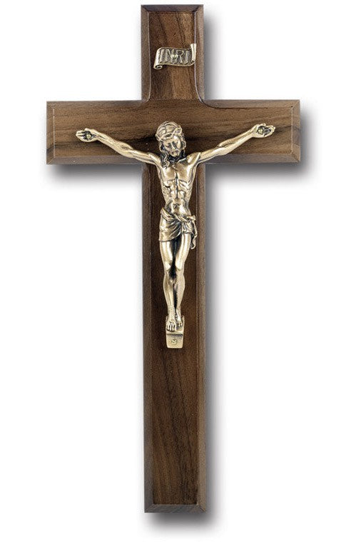 Walnut Wood Cross with Gold Corpus 10" - TA45M-10W1-Inspirational Gifts-Hirten-Michigan Church Supply