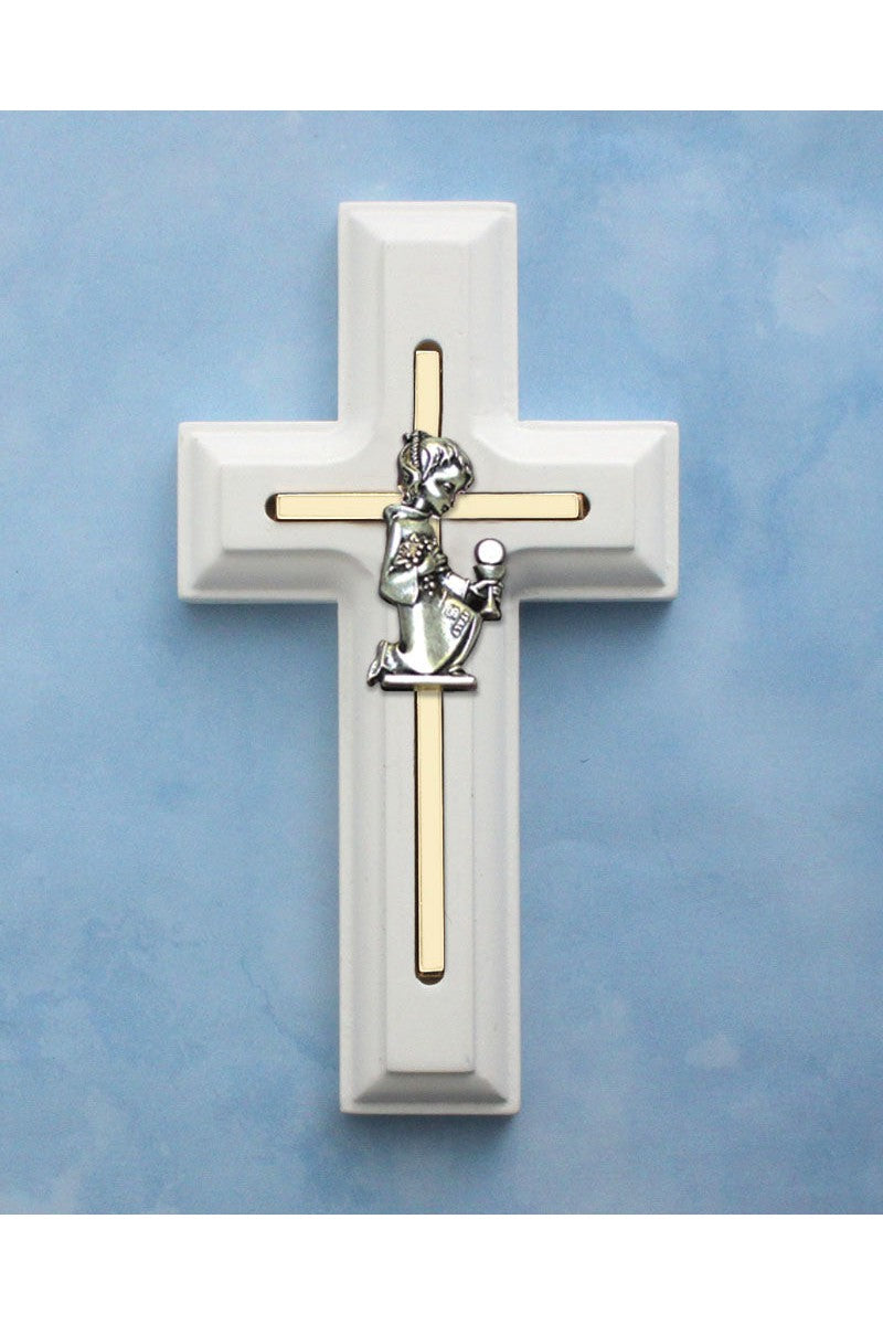 White Cross with Communion Girl- HX77308-Inspirational Gifts-Devon-Michigan Church Supply