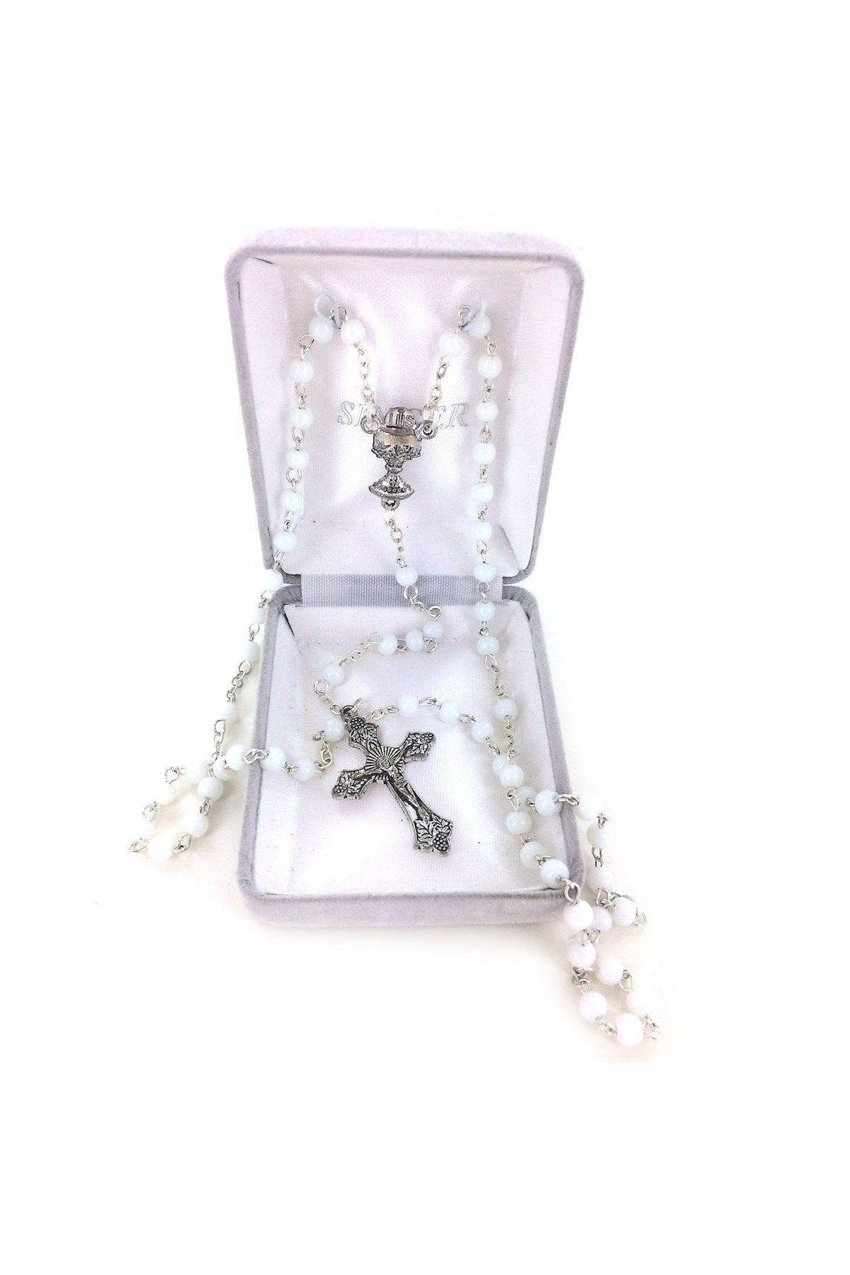 White Glass Rosary - WOSR4013WHJC-Inspirational Gifts-Singer-Michigan Church Supply