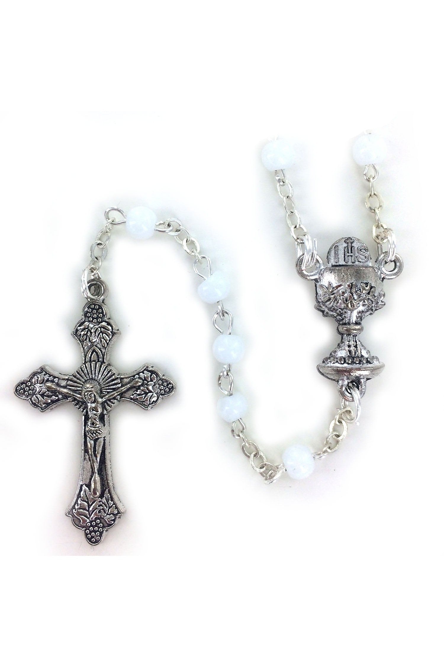 White Glass Rosary - WOSR4013WHJC-Inspirational Gifts-Singer-Michigan Church Supply