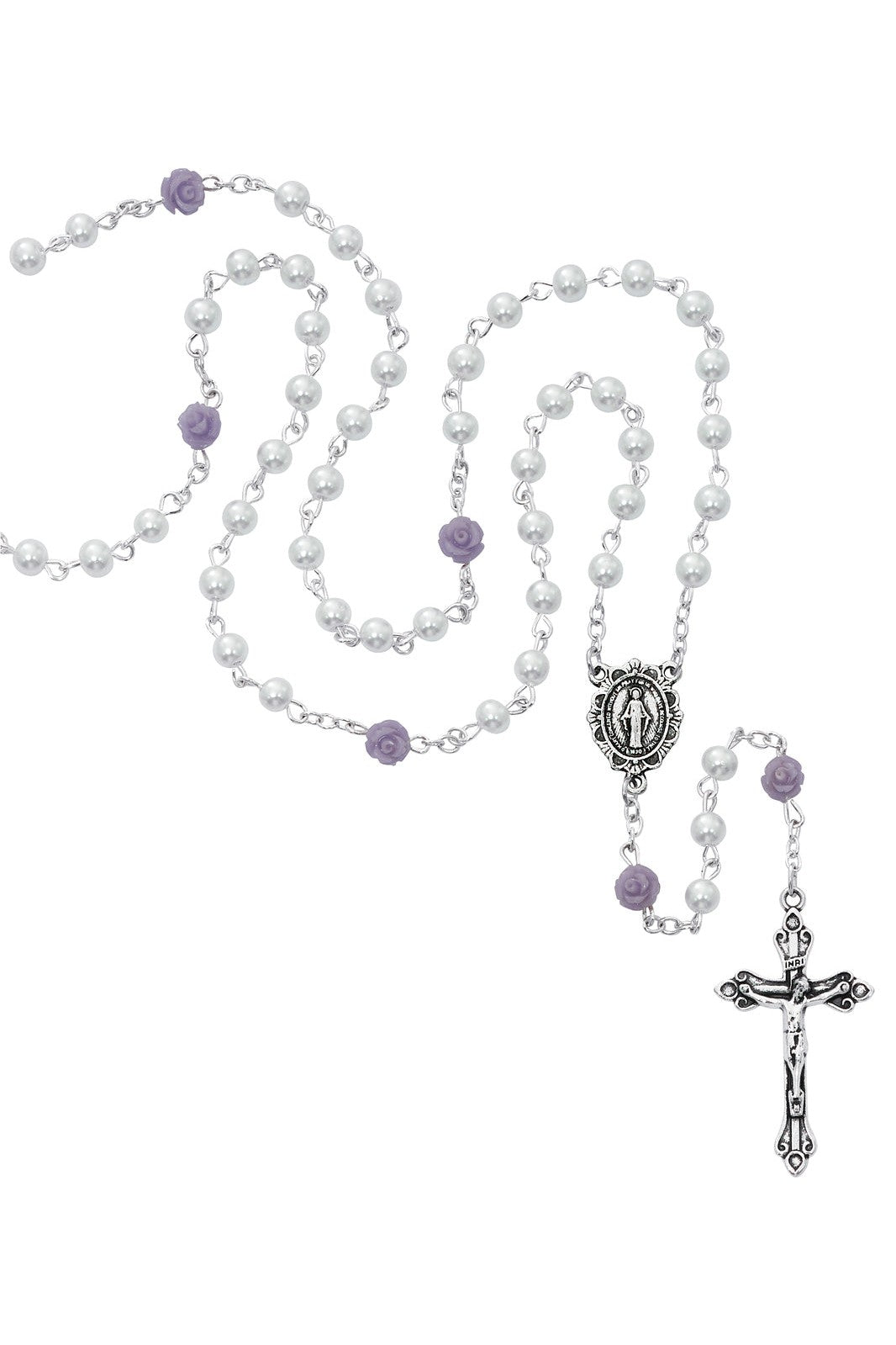 White Pearl with Purple Flower Rosary - UZR799W-Inspirational Gifts-McVan-Michigan Church Supply