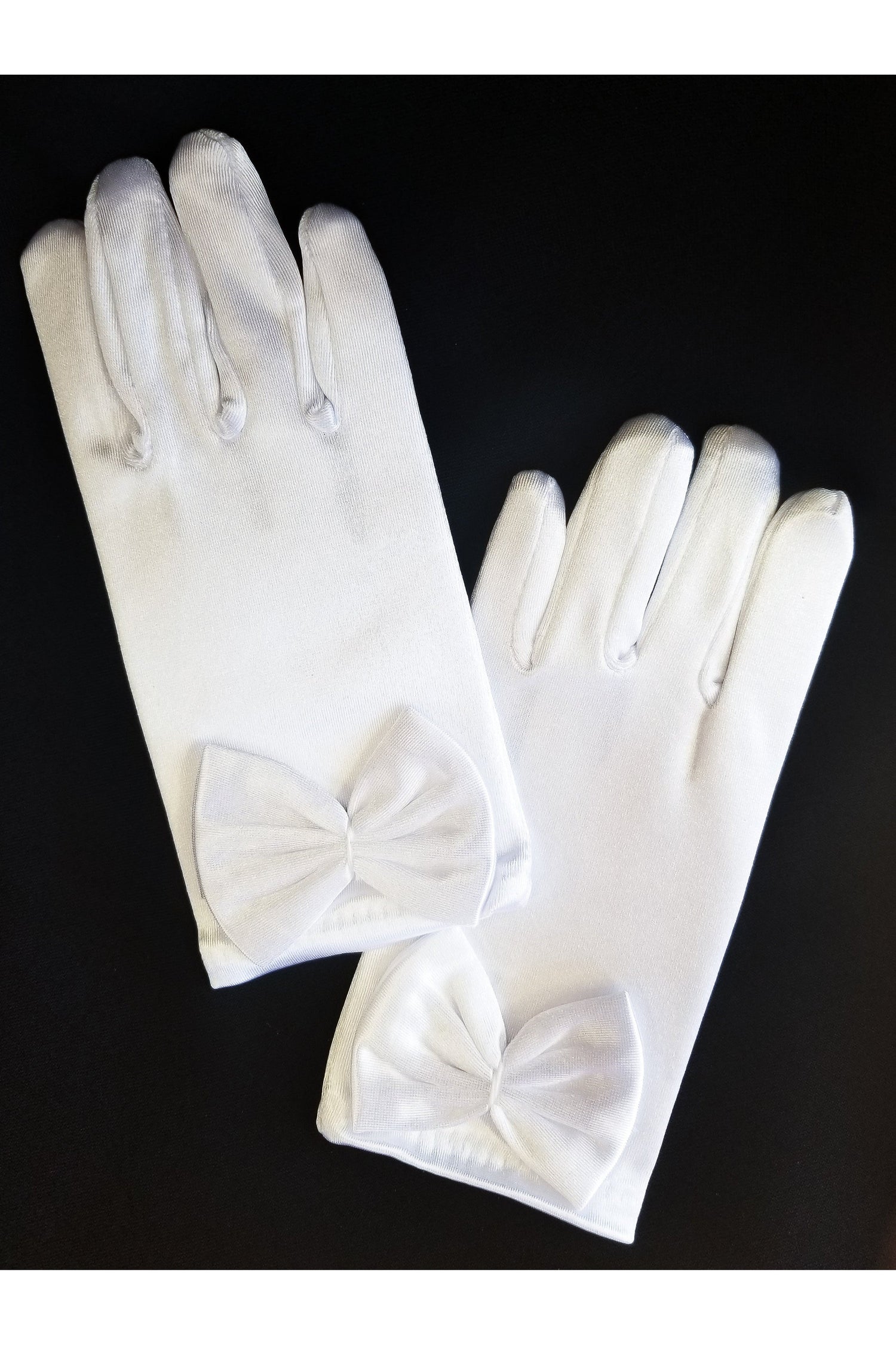 White Satin Gloves with Bow - LA20005-Inspirational Gifts-RELIGIOUS ART INC-Michigan Church Supply