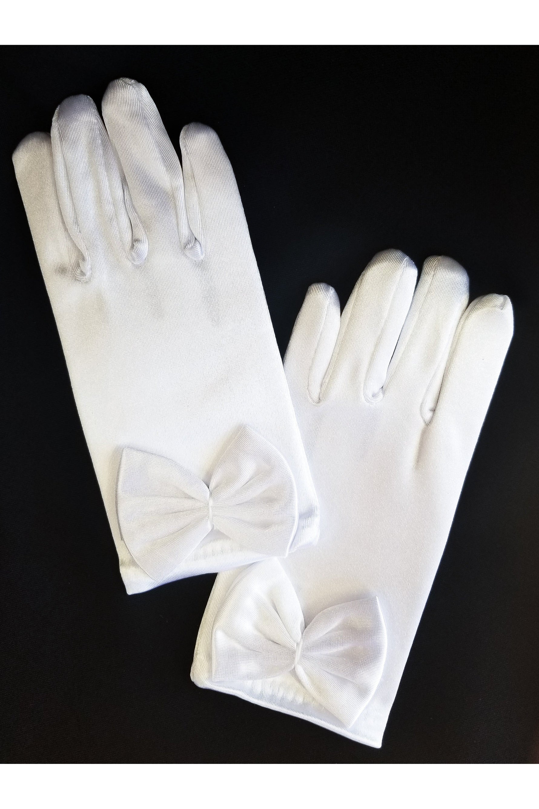 White Satin Gloves with Bow - LA20005-Inspirational Gifts-RELIGIOUS ART INC-Michigan Church Supply