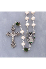 White and Green Pearl Bead Rosary - HX41217GR-N-Inspirational Gifts-Devon-Michigan Church Supply