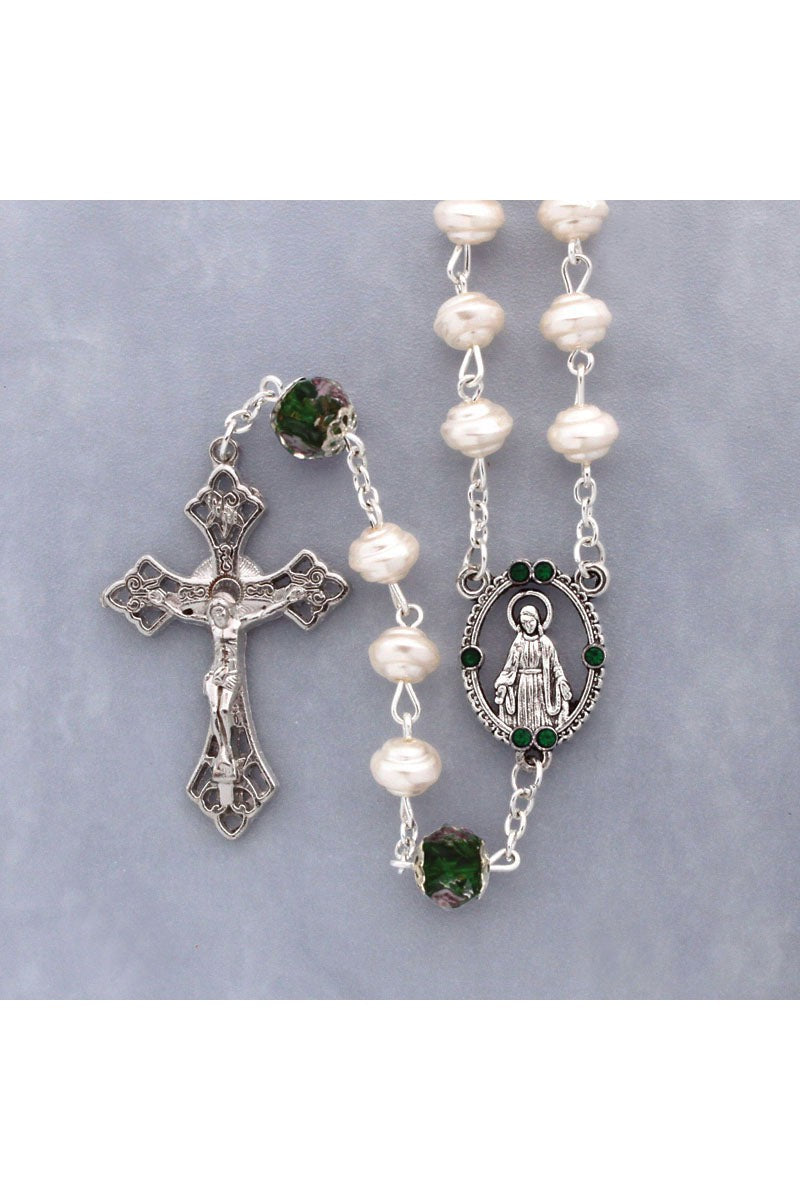 White and Green Pearl Bead Rosary - HX41217GR-N-Inspirational Gifts-Devon-Michigan Church Supply