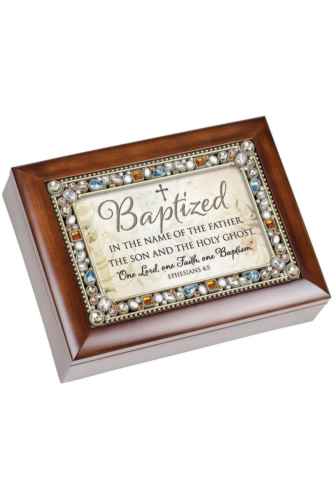 Wood Grain Jeweled Keepsake Music Box Baptism - GPJMTWGTHOU-Inspirational Gifts-Cottage Garden-Michigan Church Supply